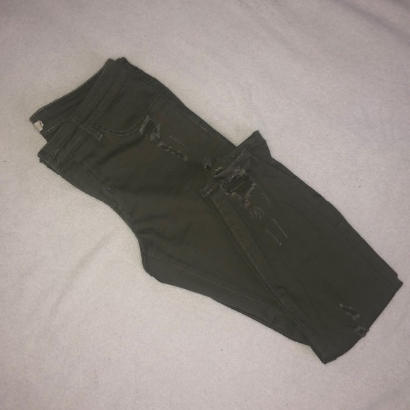 Olive Distressed Skinny Jeans Ripped Knee Ankle Raw Hem‎ Casual Size 5 - Picture 2 of 10
